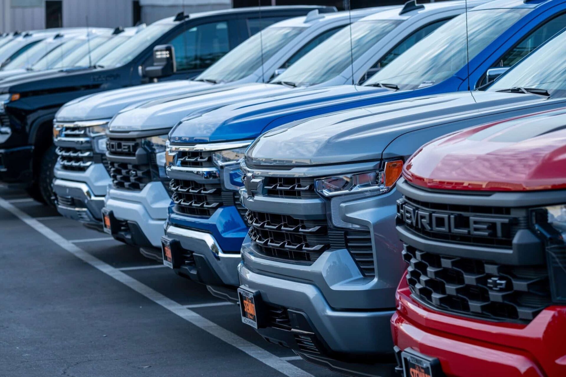 Chevrolet Silverado pick-up trucks at a dealership in Colma, California, US, on Friday, Jan. 26, 2024. General Motors Co. is expected to release earnings figures on January 30. Photographer: David Paul Morris/Bloomberg